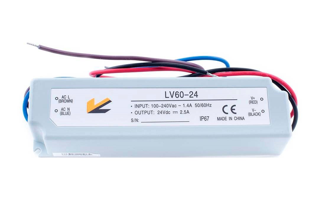 Блок питания для ленты IP 67 пластик 60 W, 24V SWG